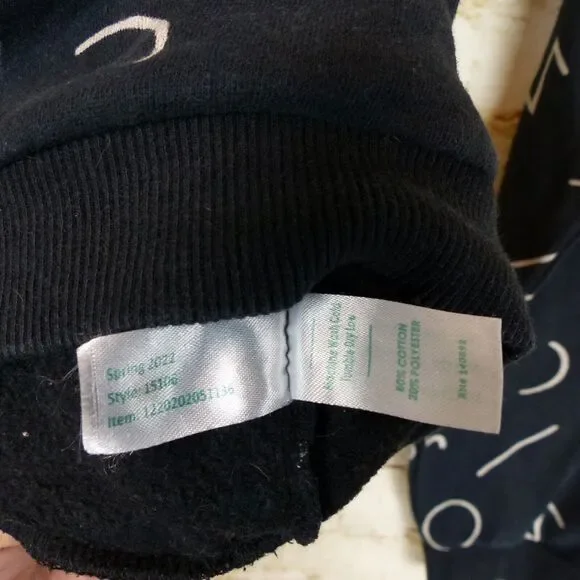 Marine Layer Anytime Black Noodle Print Sweatshirt Womens L Crewneck 90s Art Geo - Picture 9 of 10